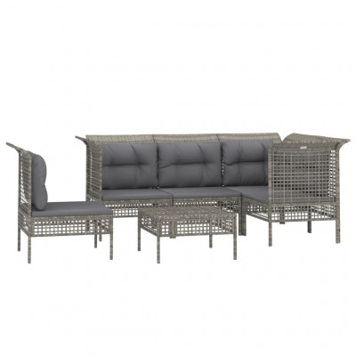 Salon de jardin meuble d'extérieur ensemble de mobilier 6 pièces avec coussins gris résine tressée 02_0016799