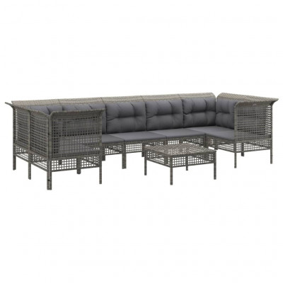 Salon de jardin meuble d'extérieur ensemble de mobilier 8 pièces avec coussins gris résine tressée 02_0017608
