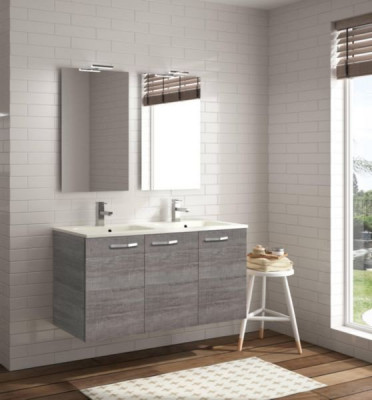 Meuble sous-vasque Angelo 3 portes razor ceniza poignées métal 456 x 600 x 1200 mm NEOVA