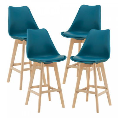Lot de 4 tabourets de bar plastique synthétique hêtre 105x48x58 cm turquoise 03_0008823