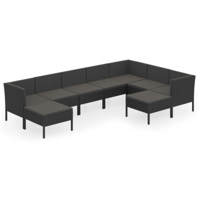 Salon de jardin meuble d'extérieur ensemble de mobilier 9 pièces avec coussins résine tressée noir 02_0018162