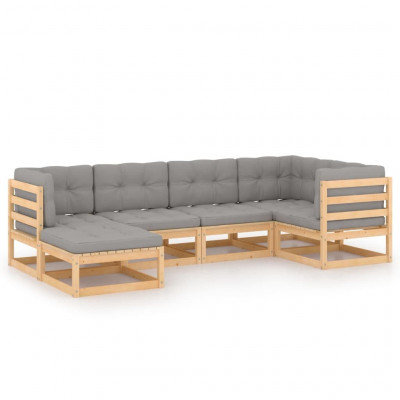 Salon de jardin meuble d'extérieur ensemble de mobilier 6 pièces avec coussins bois de pin massif 02_0016674