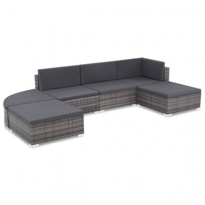 Salon de jardin meuble d'extérieur ensemble de mobilier 6 pièces avec coussins résine tressée gris 02_0016861