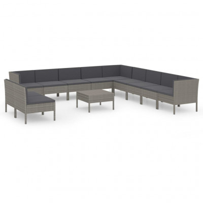 Salon de jardin meuble d'extérieur ensemble de mobilier 12 pièces avec coussins résine tressée gris 02_0015648