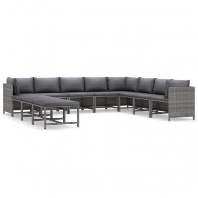 Salon de jardin meuble d'extérieur ensemble de mobilier 11 pièces avec coussins résine tressée gris 02_0015410
