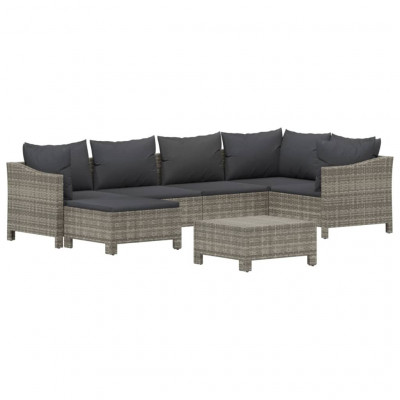 Salon de jardin meuble d'extérieur ensemble de mobilier 7 pièces avec coussins gris résine tressée 02_0017212