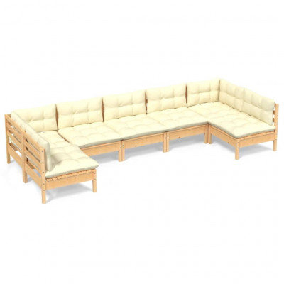Salon de jardin meuble d'extérieur ensemble de mobilier 7 pièces avec coussins crème bois de pin massif 02_0017173