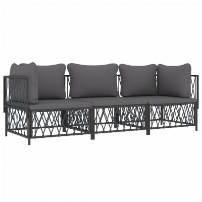 Salon de jardin meuble d'extérieur ensemble de mobilier avec coussins 3 pièces anthracite acier 02_0018289