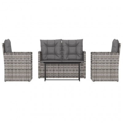 Salon de jardin meuble d'extérieur ensemble de mobilier avec coussins 4 pièces résine tressée gris 02_0018294