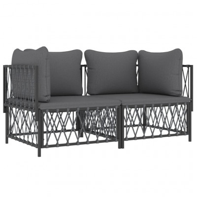 Salon de jardin meuble d'extérieur ensemble de mobilier avec coussins 2 pièces anthracite acier 02_0018288