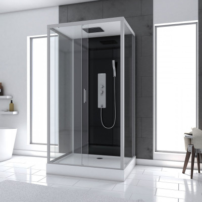 Cabine de douche Hydromassante 110x80x215 cm - Fond Noir et Profilés Gris - BLACK STYLE