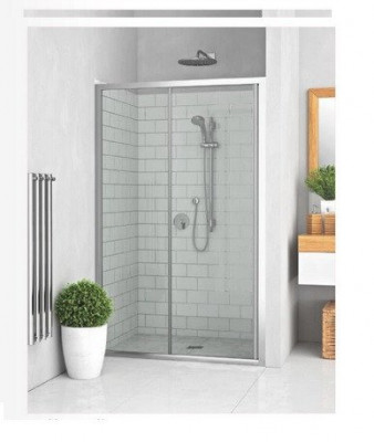 Porte coulissante Equi grande éléments avec poignées profilé blanc verre clair traité anticalcaire ROTH
