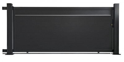 Portail aluminiumm "EVORA" coulissant 1 vantail 180 x 400 cm - gris 7016 - refoulement à gauche vue intérieur