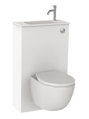 Pack cuvette WC Trio avec bâti support et lave-mains en céramique intégré 3 colis SIAMP