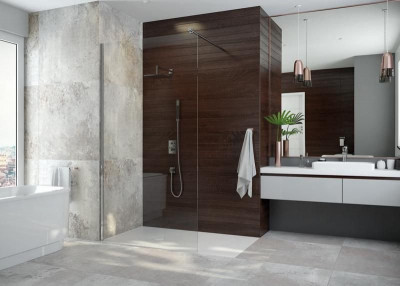 Paroi de douche Open 2 douche ouverte verre transparent profilé brillant 200 x 140 cm LEDA