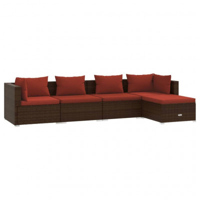 Salon de jardin meuble d'extérieur ensemble de mobilier 5 pièces avec coussins résine tressée marron 02_0016464