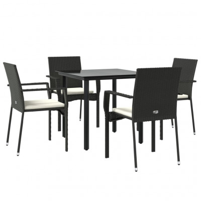 Mobilier à dîner de jardin et coussins 5 pièces noir résine tressée 02_0014885