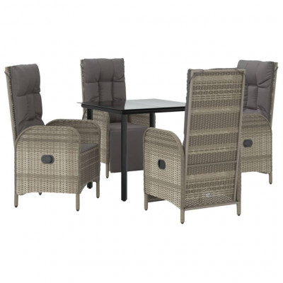 Mobilier à dîner de jardin et coussins 5 pièces noir et gris 02_0014860