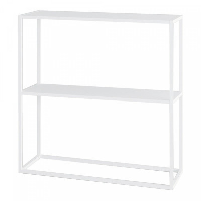 Table console avec 2 surfaces de rangement acier 80 x 80 x 26 cm blanc mat 03_0008591