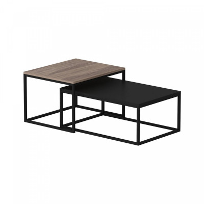 Set de 2 tables basses gigognes rectangulaires effet chêne / noir mat 03_0008350