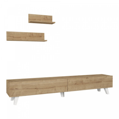 Ensemble meuble TV et 2 étagères 180 x 31 x 33 cm effet chêne 03_0007888
