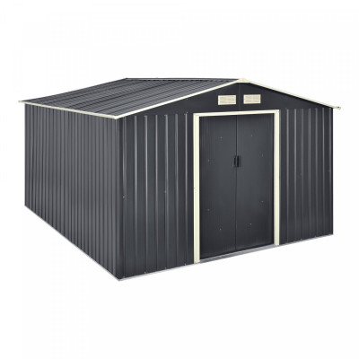 Abri de jardin 277 x 319 x 192 cm toit à pignon tôles en acier galvanisées gris foncé 03_0007174