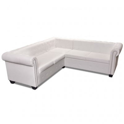 Canapé d'angle chesterfield 5 places cuir artificiel blanc 02_0020233
