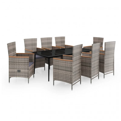 Ensemble de salle à manger de jardin meuble extérieur avec coussins 9 pièces gris 02_0014174