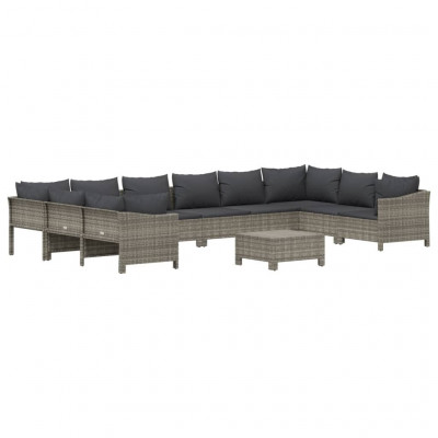 Salon de jardin meuble d'extérieur ensemble de mobilier 11 pièces avec coussins gris résine tressée 02_0015363
