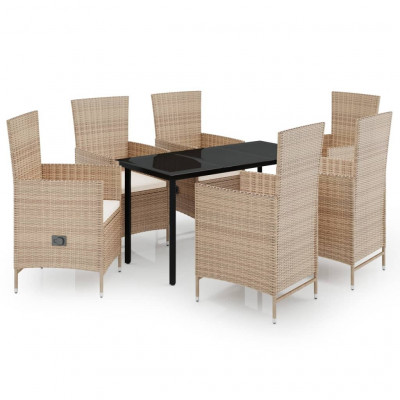 Ensemble de salle à manger de jardin meuble extérieur avec coussins 7 pièces beige 02_0014168