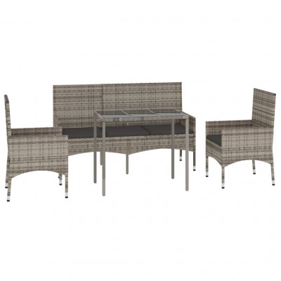 Salon de jardin meuble d'extérieur ensemble de mobilier 4 pièces avec coussins gris résine tressée 02_0016139