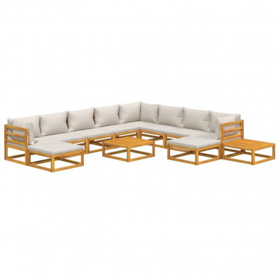 Salon de jardin meuble d'extérieur ensemble de mobilier 12 pièces avec coussins gris clair bois massif 02_0015586