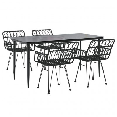 Mobilier à dîner de jardin 5 pièces noir résine tressée 02_0014783