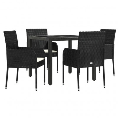 Mobilier à dîner de jardin et coussins 5 pièces noir résine tressée 02_0014877