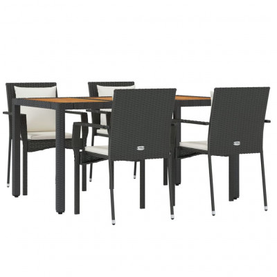 Mobilier à dîner de jardin et coussins 5 pièces noir résine tressée 02_0014871