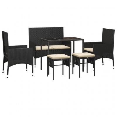 Salon de jardin meuble d'extérieur ensemble de mobilier 6 pièces avec coussins noir résine tressée 02_0016843
