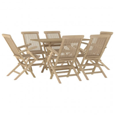 Salon de jardin meuble d'extérieur ensemble de mobilier 7 pièces gris bois de teck solide 02_0017435