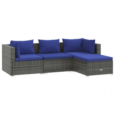 Salon de jardin meuble d'extérieur ensemble de mobilier 4 pièces avec coussins résine tressée gris 02_0016180