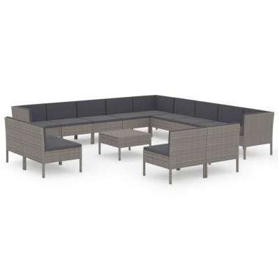 Salon de jardin meuble d'extérieur ensemble de mobilier 14 pièces avec coussins résine tressée gris 02_0015858