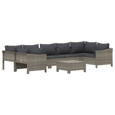 Salon de jardin meuble d'extérieur ensemble de mobilier 8 pièces avec coussins gris résine tressée 02_0017601