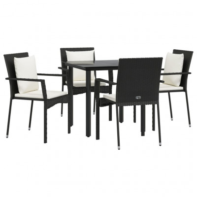 Mobilier à dîner de jardin et coussins 5 pièces noir résine tressée 02_0014884