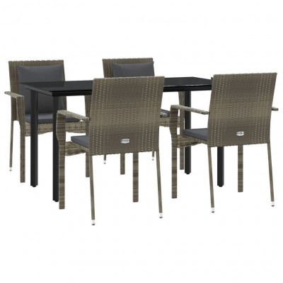 Mobilier à dîner de jardin et coussins 5 pièces noir et gris 02_0014862