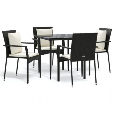 Mobilier à dîner de jardin et coussins 5 pièces noir résine tressée 02_0014873