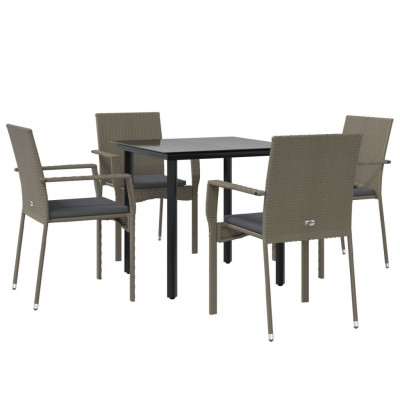 Mobilier à dîner de jardin et coussins 5 pièces noir et gris 02_0014857