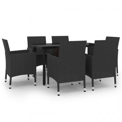 Mobilier à dîner de jardin coussins 7 pièces résine tressée verre 02_0014850