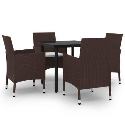 Mobilier à dîner salon de jardin coussins 5 pièces résine tressée verre 02_0014849