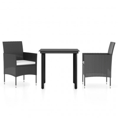 Mobilier de salle à manger de jardin avec coussins 3 pièces noir 02_0014599