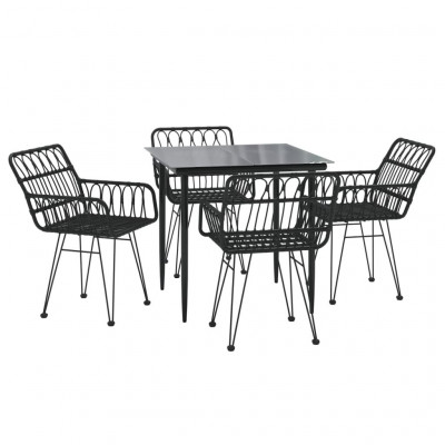 Mobilier à dîner de jardin 5 pièces noir résine tressée 02_0014792