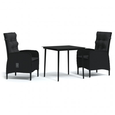 Mobilier de salle à manger de jardin avec coussins 3 pièces noir 02_0014602