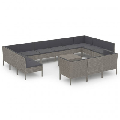 Salon de jardin meuble d'extérieur ensemble de mobilier 14 pièces avec coussins résine tressée gris 02_0015856